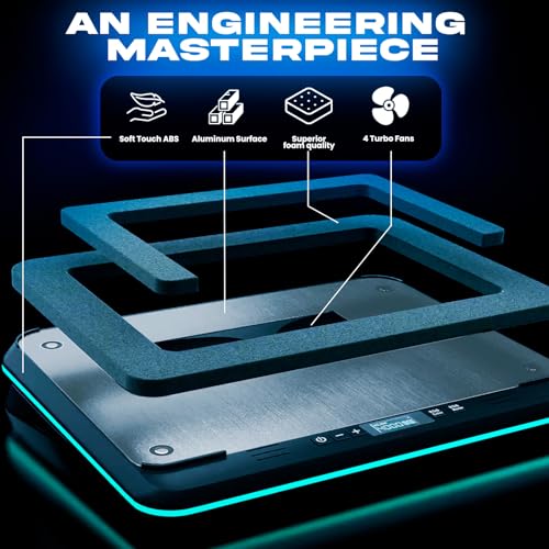 KLIM Turbofrost Laptop Cooling Pad for Gaming – 4 x 4000 RPM Turbo Fans, RGB Lighting, 4 USB Ports, Dual Power (USB-C/DC), Sealed Foam for Fast Cooling – Fits Up to 17” Laptops – Grey Space - Image 4