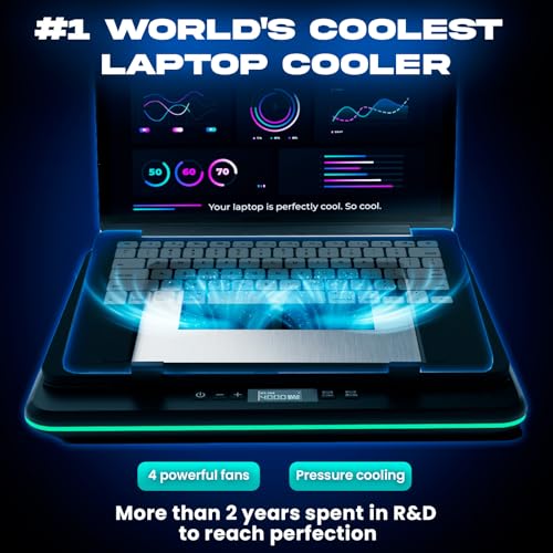 KLIM Turbofrost Laptop Cooling Pad for Gaming – 4 x 4000 RPM Turbo Fans, RGB Lighting, 4 USB Ports, Dual Power (USB-C/DC), Sealed Foam for Fast Cooling – Fits Up to 17” Laptops – Grey Space - Image 2