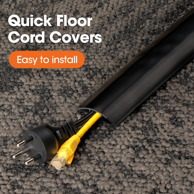 YesBes 10 FT Floor Cord Cover, Cord Covers for Wires on Floor, Cord Protector, Floor Cable Cover, Hide Extension Cord Covers for Floor, Cable Cavity: 0.47" (W) x 0.29" (H), Black - Image 3