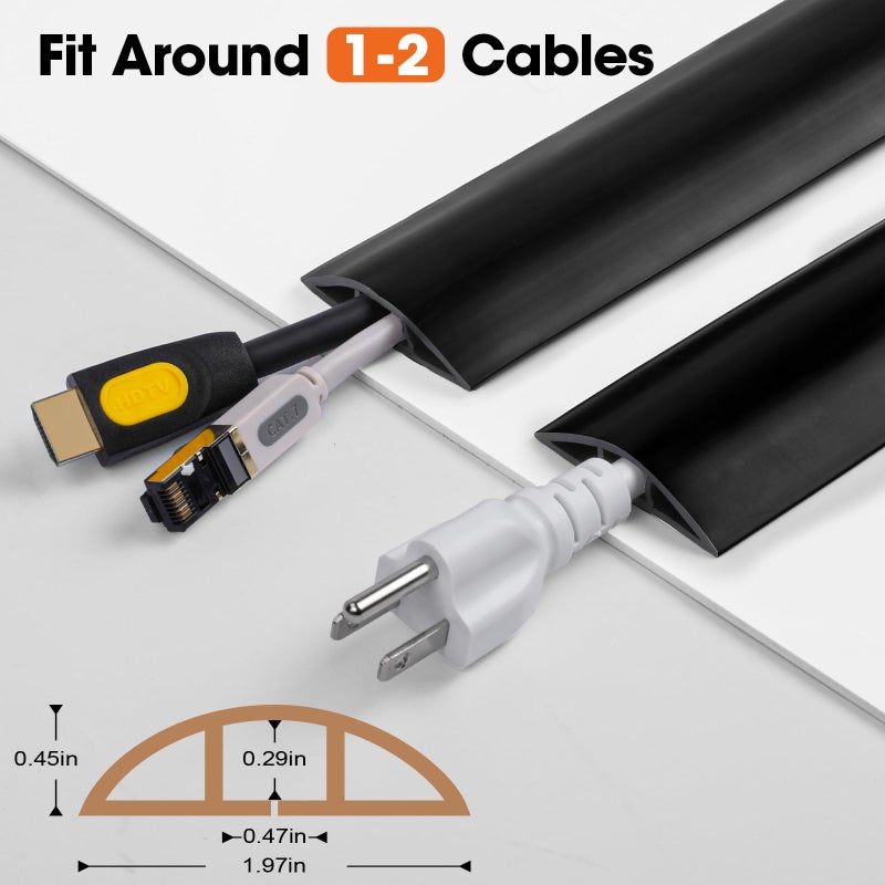 YesBes 10 FT Floor Cord Cover, Cord Covers for Wires on Floor, Cord Protector, Floor Cable Cover, Hide Extension Cord Covers for Floor, Cable Cavity: 0.47" (W) x 0.29" (H), Black - Image 2