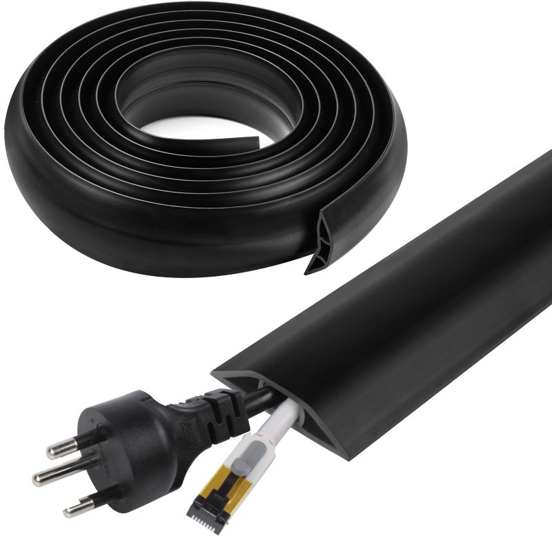 YesBes 10 FT Floor Cord Cover, Cord Covers for Wires on Floor, Cord Protector, Floor Cable Cover, Hide Extension Cord Covers for Floor, Cable Cavity: 0.47" (W) x 0.29" (H), Black - Image 1