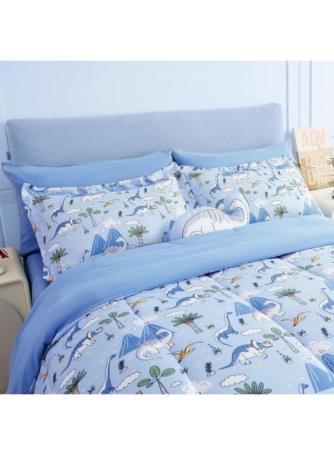 Mooreeke Kids Twin Comforter Sets for Boys 6 Pieces Dinosaur Blue Bedding Set for Teens Soft Microfiber Kids Bed in A Bag with Comforter, Sheet Set, Shams and Decorative Toy Pillow All Season  - Image 2