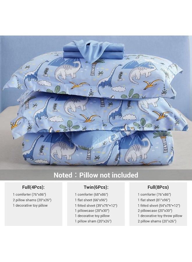Mooreeke Kids Twin Comforter Sets for Boys 6 Pieces Dinosaur Blue Bedding Set for Teens Soft Microfiber Kids Bed in A Bag with Comforter, Sheet Set, Shams and Decorative Toy Pillow All Season  - Image 5