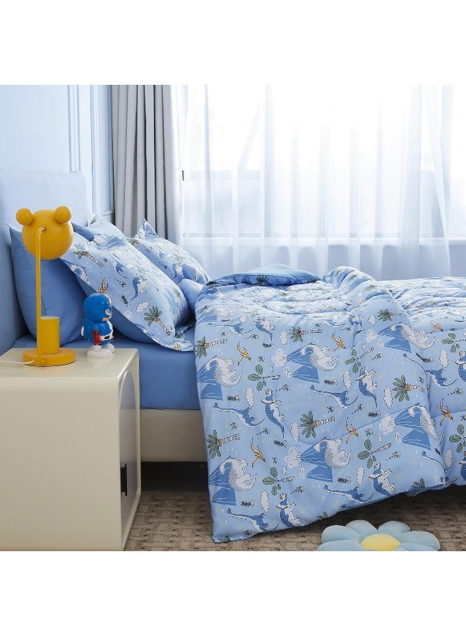 Mooreeke Kids Twin Comforter Sets for Boys 6 Pieces Dinosaur Blue Bedding Set for Teens Soft Microfiber Kids Bed in A Bag with Comforter, Sheet Set, Shams and Decorative Toy Pillow All Season  - Image 4