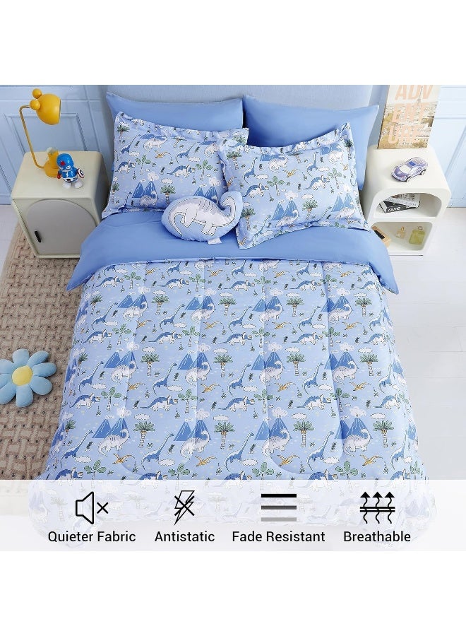 Mooreeke Kids Twin Comforter Sets for Boys 6 Pieces Dinosaur Blue Bedding Set for Teens Soft Microfiber Kids Bed in A Bag with Comforter, Sheet Set, Shams and Decorative Toy Pillow All Season  - Image 3