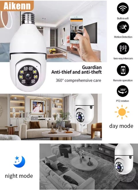 Light Bulb Camera Security Camera,1080p Wireless Wifi Outdoor Home Ip Camera,E27 360° Light Socket Camera,5G& 2.4G Indoor And Outdoor Cam,Motion Detection And Alarm,Two-Way Audio,Night Vision