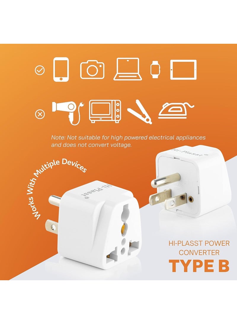 HI PLASST PINS N PLUGS HiPlasst Pack of 5 US Travel Adapter Converter 3 Pin Type B Plug with Universal Socket India to USA Converter for United States Canada Mexico Japan Taiwan Philippines  - Image 2