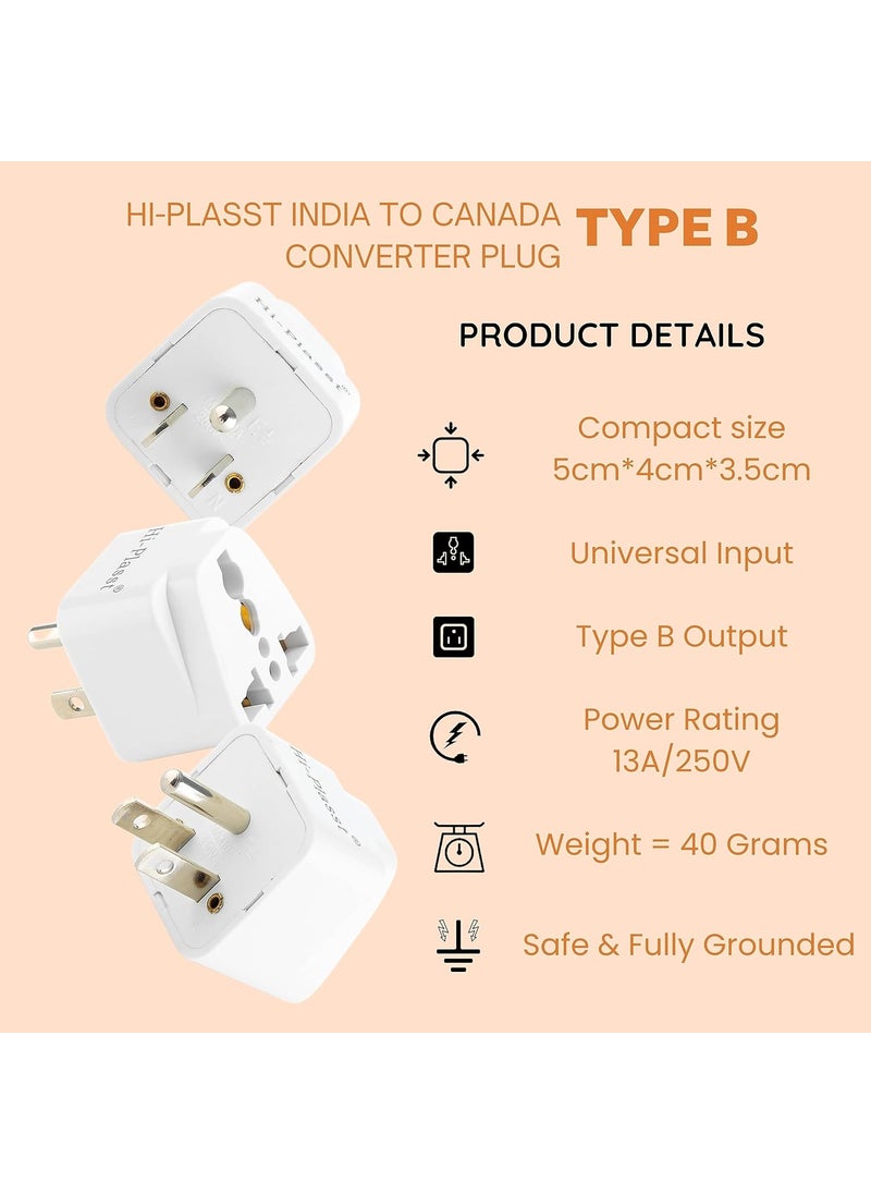 HI PLASST PINS N PLUGS HiPlasst Pack of 5 US Travel Adapter Converter 3 Pin Type B Plug with Universal Socket India to USA Converter for United States Canada Mexico Japan Taiwan Philippines  - Image 5