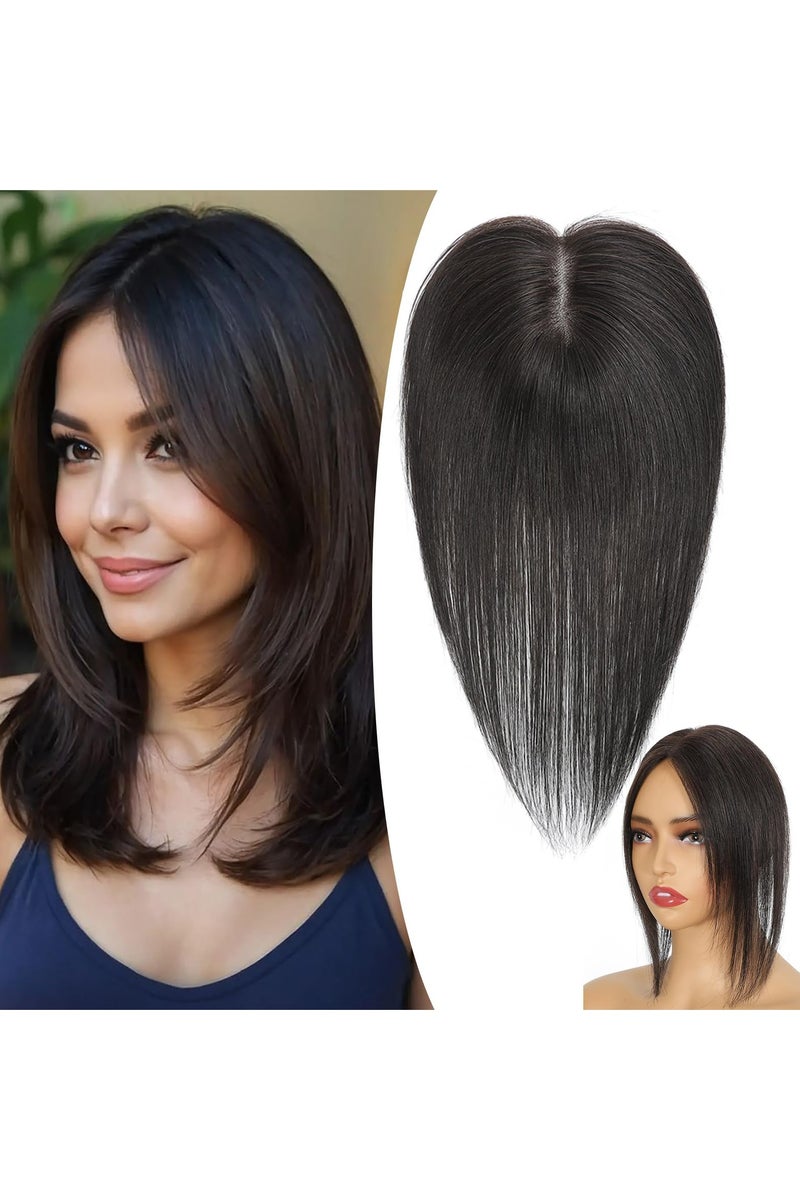 CMGTYYD Hair Toppers for Women Real Human Hair, 360° 3D No Bangs Top Extensions, Covers Sparse Hairs, Topper for Adds Volume, Real Human Toppers for Thin Daily Use (Brown Black, 10Inch) - Image 1