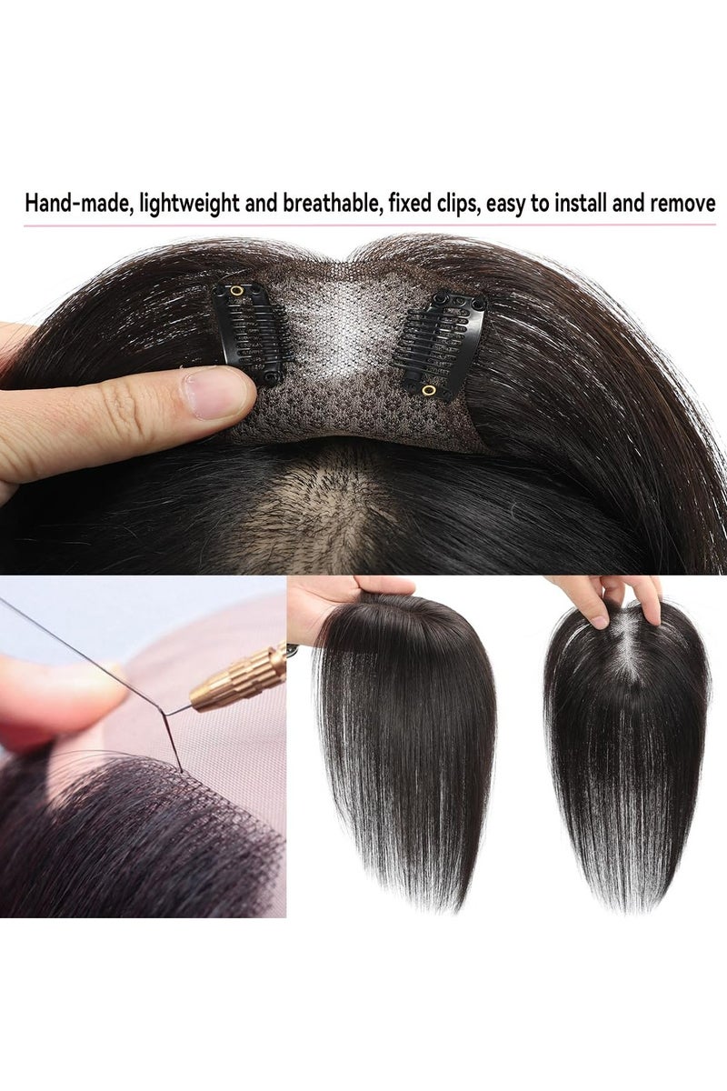 CMGTYYD Hair Toppers for Women Real Human Hair, 360° 3D No Bangs Top Extensions, Covers Sparse Hairs, Topper for Adds Volume, Real Human Toppers for Thin Daily Use (Brown Black, 10Inch) - Image 5