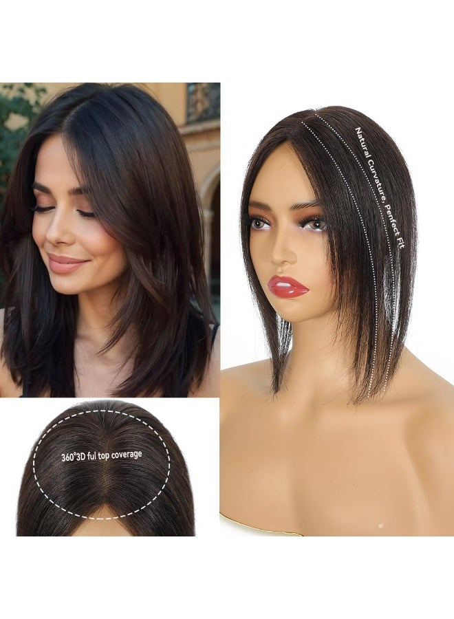 CMGTYYD Hair Toppers for Women Real Human Hair, 360° 3D No Bangs Top Extensions, Covers Sparse Hairs, Topper for Adds Volume, Real Human Toppers for Thin Daily Use (Brown Black, 10Inch) - Image 2