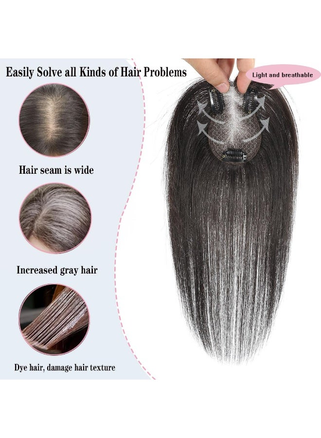 CMGTYYD Hair Toppers for Women Real Human Hair, 360° 3D No Bangs Top Extensions, Covers Sparse Hairs, Topper for Adds Volume, Real Human Toppers for Thin Daily Use (Brown Black, 10Inch) - Image 3