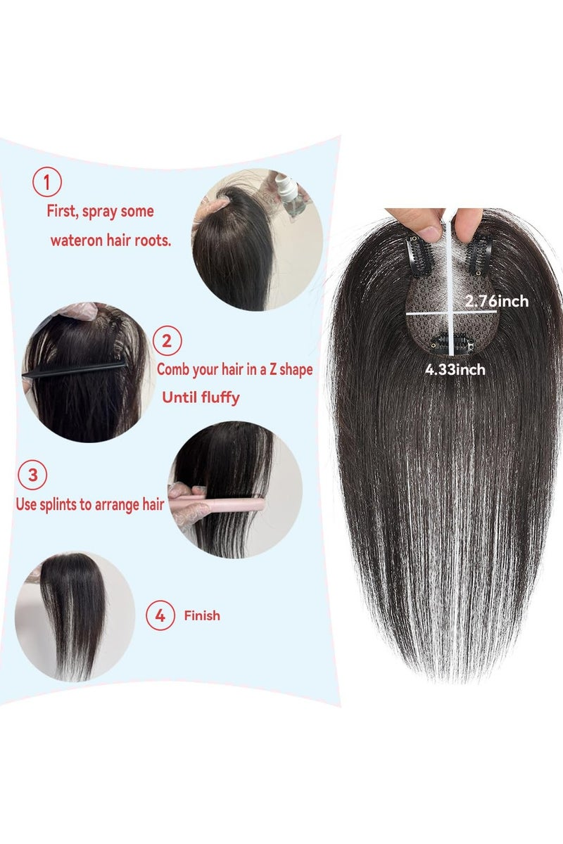 CMGTYYD Hair Toppers for Women Real Human Hair, 360° 3D No Bangs Top Extensions, Covers Sparse Hairs, Topper for Adds Volume, Real Human Toppers for Thin Daily Use (Brown Black, 10Inch) - Image 4