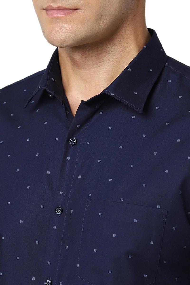 Peter England Men's Cotton Slim Fit Small Ditsy Printed Full Sleeve Shirt Navy - Image 5