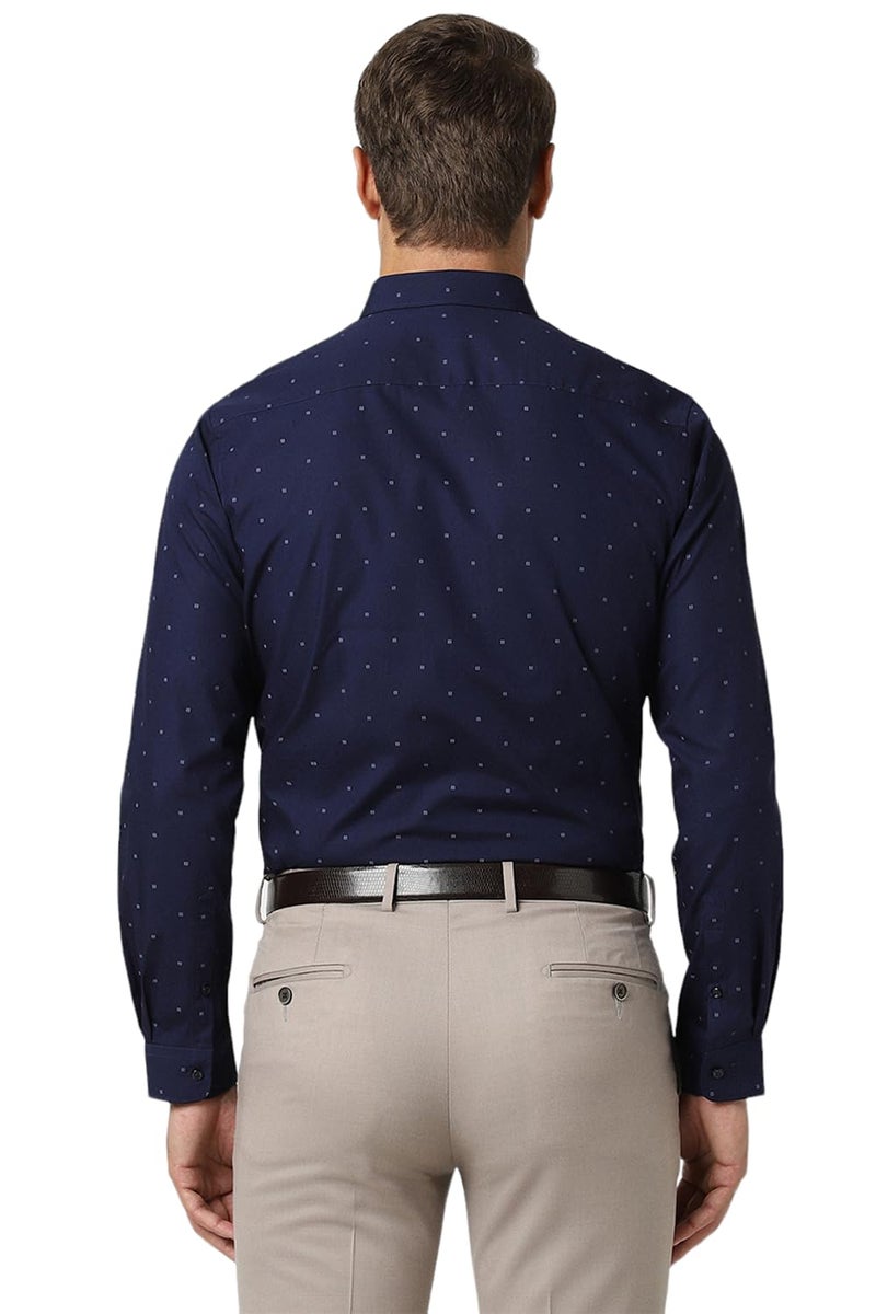 Peter England Men's Cotton Slim Fit Small Ditsy Printed Full Sleeve Shirt Navy - Image 3