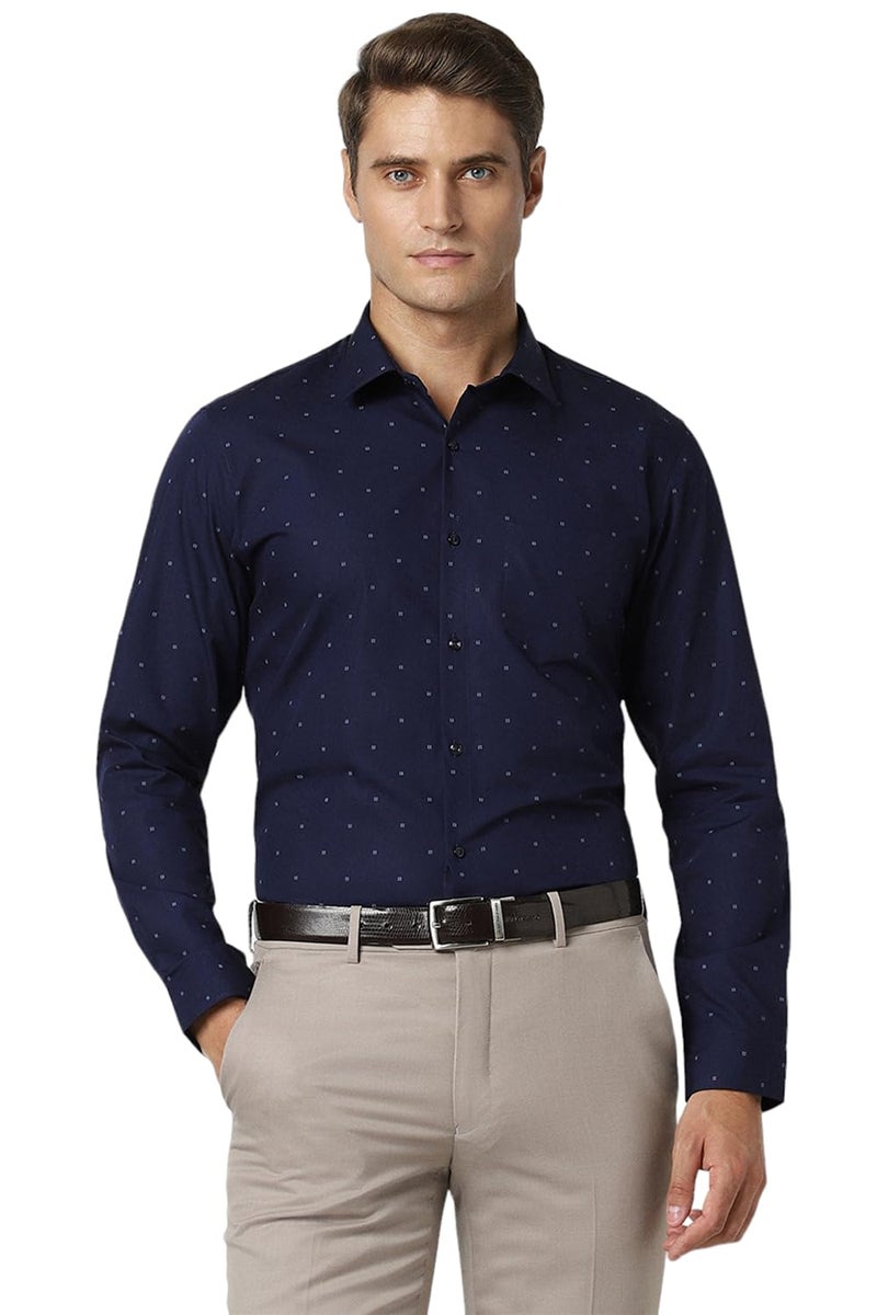 Peter England Men's Cotton Slim Fit Small Ditsy Printed Full Sleeve Shirt Navy - Image 1