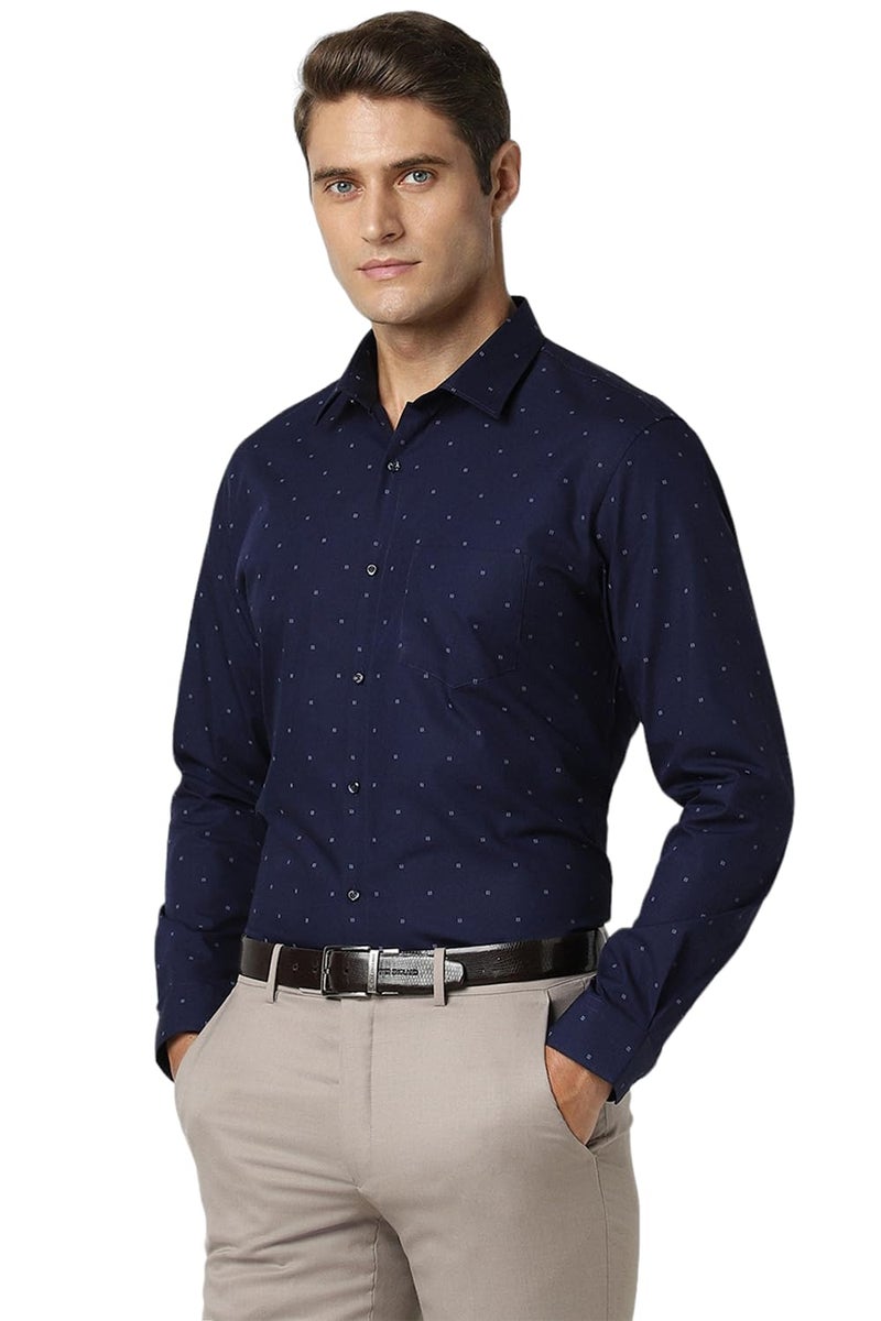 Peter England Men's Cotton Slim Fit Small Ditsy Printed Full Sleeve Shirt Navy - Image 2