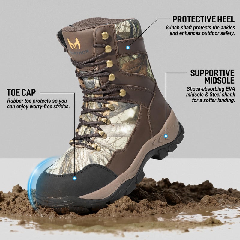 Hunthor Hunting Boots for Men, Leather with EVA Midsole, Insulated Waterproof Hiking Next Camo G2 Outdoor Boots, Lightweight and Breathable Shoes for Outdoor Activities (Next Camo G2, Size 7) - Image 5
