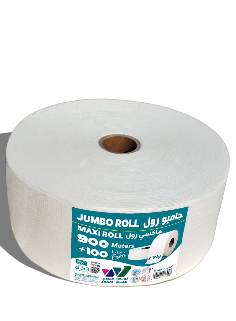 Lotus Alwadi 900 Meters + 100 Meters Free, 5,500 Sheets, 2-ply Jumbo Roll Kitchen, Bath and Dispenser Tissue - Image 1
