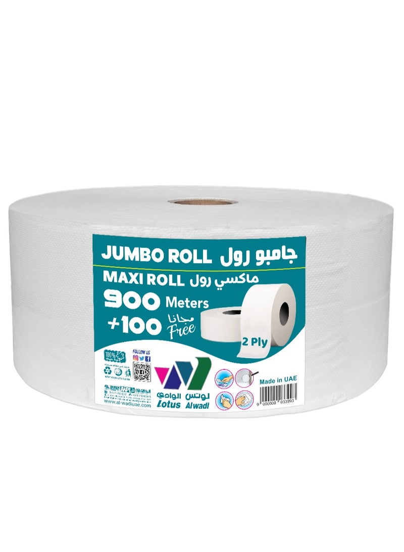 Lotus Alwadi 900 Meters + 100 Meters Free, 5,500 Sheets, 2-ply Jumbo Roll Kitchen, Bath and Dispenser Tissue - Image 5