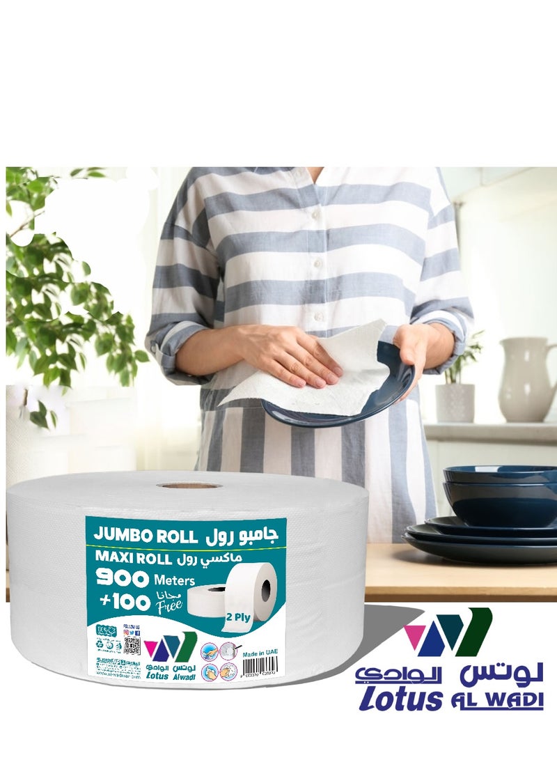 Lotus Alwadi 900 Meters + 100 Meters Free, 5,500 Sheets, 2-ply Jumbo Roll Kitchen, Bath and Dispenser Tissue - Image 2