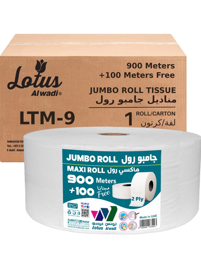 Lotus Alwadi 900 Meters + 100 Meters Free, 5,500 Sheets, 2-ply Jumbo Roll Kitchen, Bath and Dispenser Tissue - Image 3