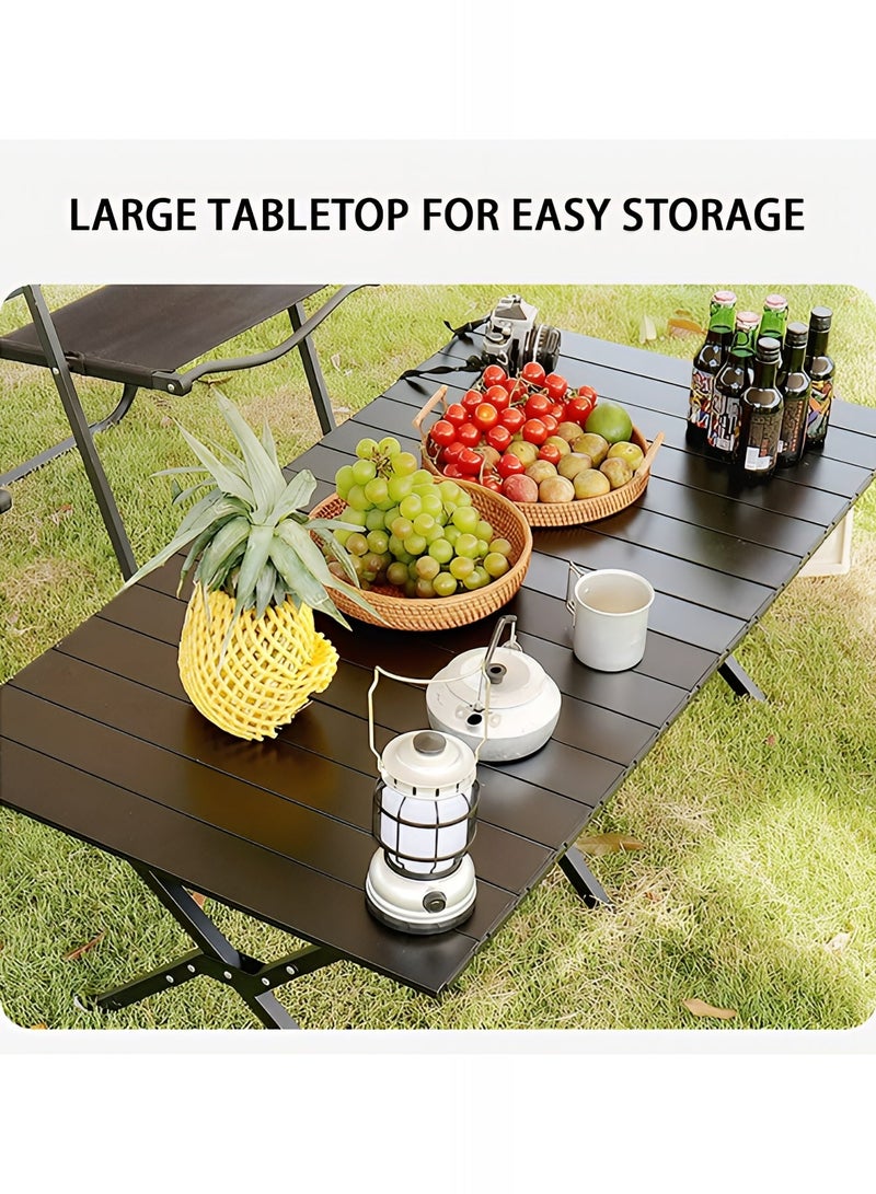 Taimi 5-Piece Camping Set | Portable Camping Table with 4 Chairs, Folding Black Table with Carrying Bag 120x60x45cm and 4 Folding Beige Chairs with Metal Frame & Armrests - Image 4