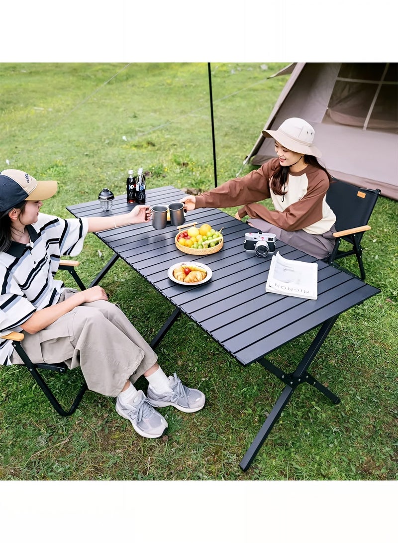 Taimi 5-Piece Camping Set | Portable Camping Table with 4 Chairs, Folding Black Table with Carrying Bag 120x60x45cm and 4 Folding Beige Chairs with Metal Frame & Armrests - Image 3