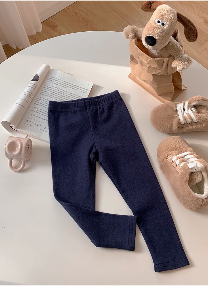 Loquat Kids Solid Color Thermal Underwear Pants Cotton Soft Long Johns Base Layer Bottom Children's Pajama Pants Navy Blue 