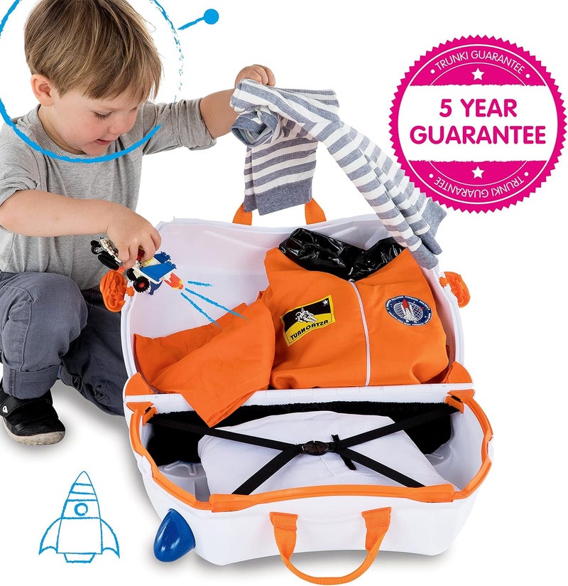Trunki Ride-On Kids Suitcase | Tow-Along Toddler Luggage | Carry-on Approved |  18L Travel Bag | Kids Luggage and Airplane Travel Essentials: Skye the Space Ship White - Image 5
