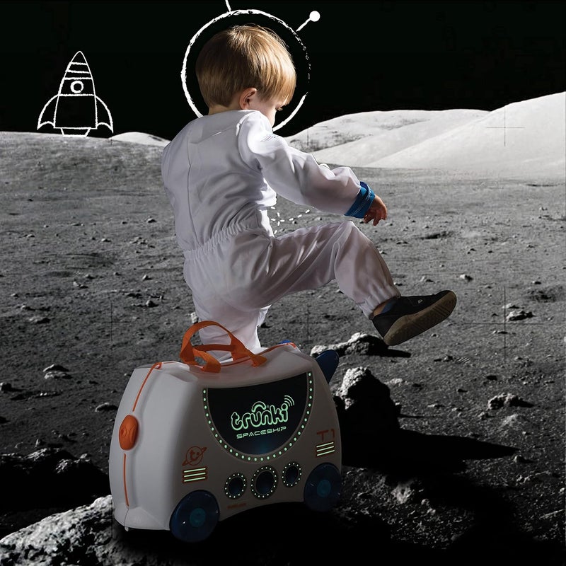 Trunki Ride-On Kids Suitcase | Tow-Along Toddler Luggage | Carry-on Approved |  18L Travel Bag | Kids Luggage and Airplane Travel Essentials: Skye the Space Ship White - Image 2