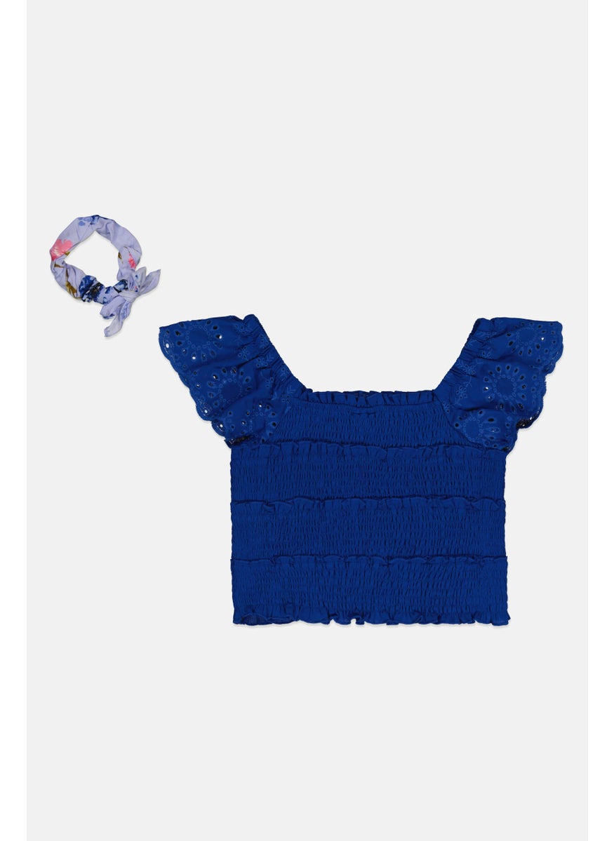 Rare Editions - Kids Girl Square Neck Ribbed Top, Blue - Image 1