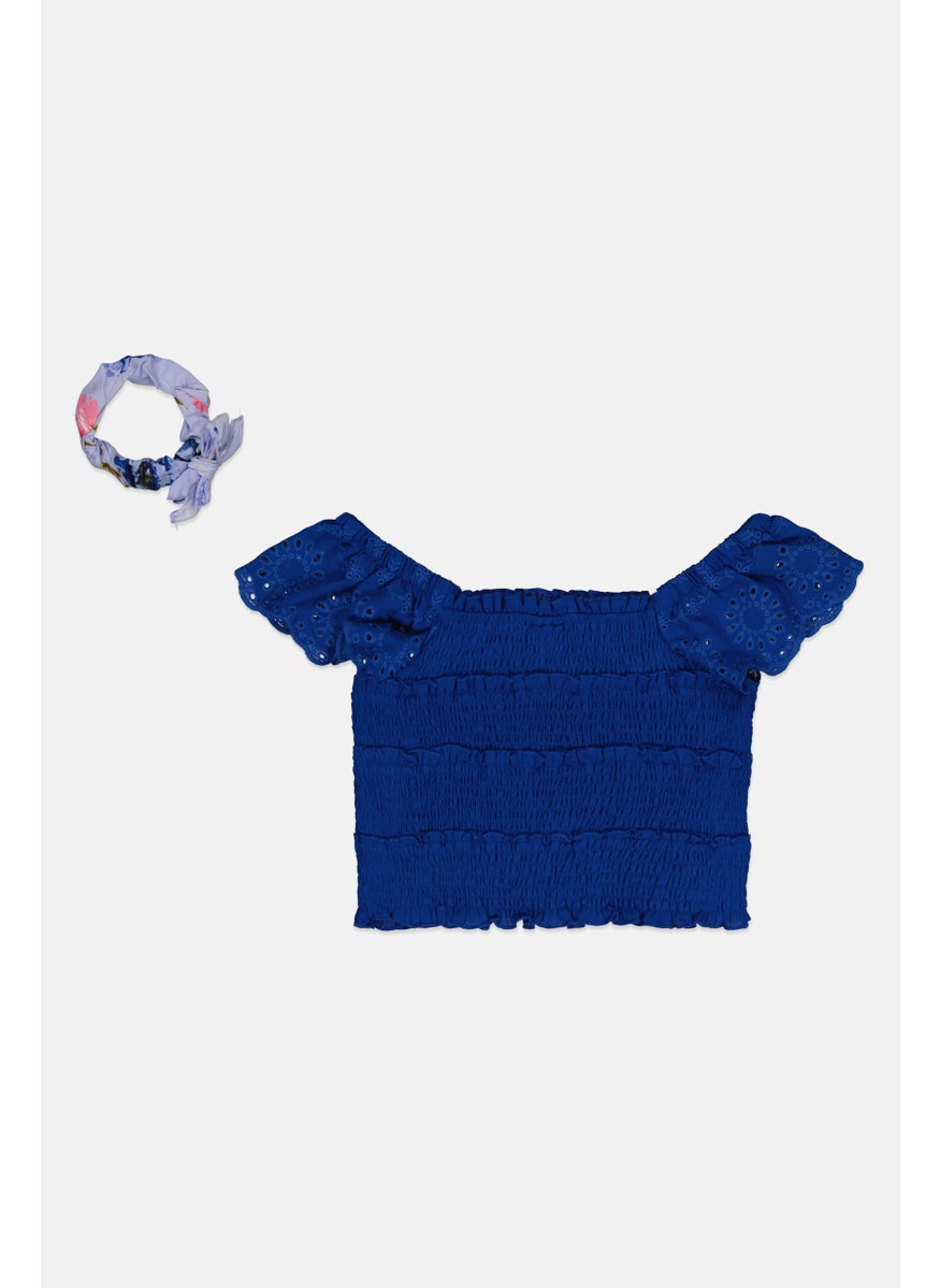 Rare Editions - Kids Girl Square Neck Ribbed Top, Blue - Image 1
