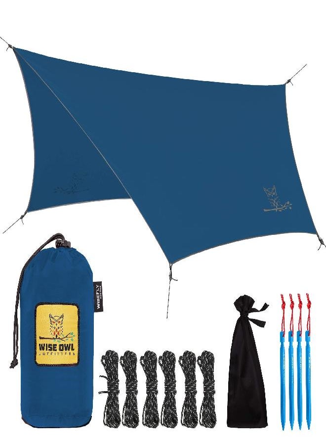 Wise Owl Outfitters Hammock Tarp, Hammock Tent - Rain Tarp for Camping Hammock - Camping Gear Must Haves w/Easy Set Up Including Tent Stakes and Carry Bag - Standard Blue
