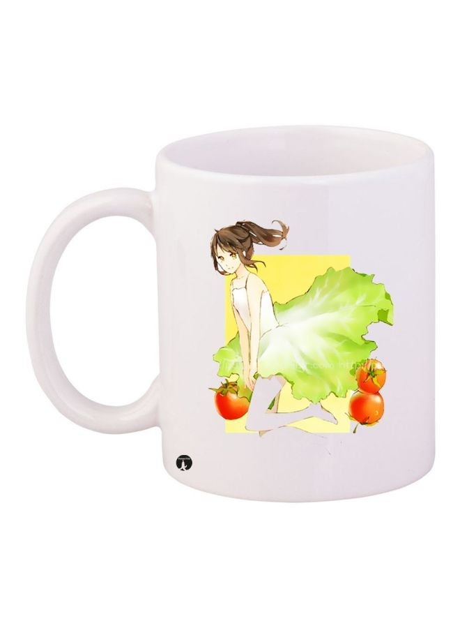 RYN Anime Girl Printed Coffee Mug White/Green/Beige 11ounce