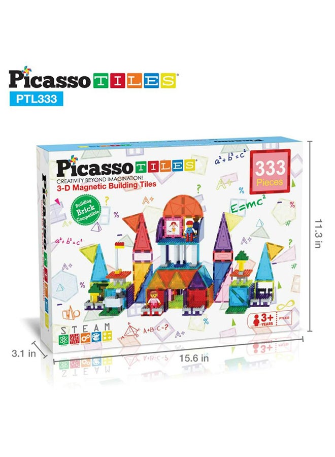 PicassoTiles 333 Pieces Magnetic Brick Tile and Magnetic Tile Combo Set, Action Figures included, Building Blocks STEM Toys, Educational Montessori Preschool Toddler classroom learning toys, Kids activity for Boys & Girls Age 3+ - Image 1