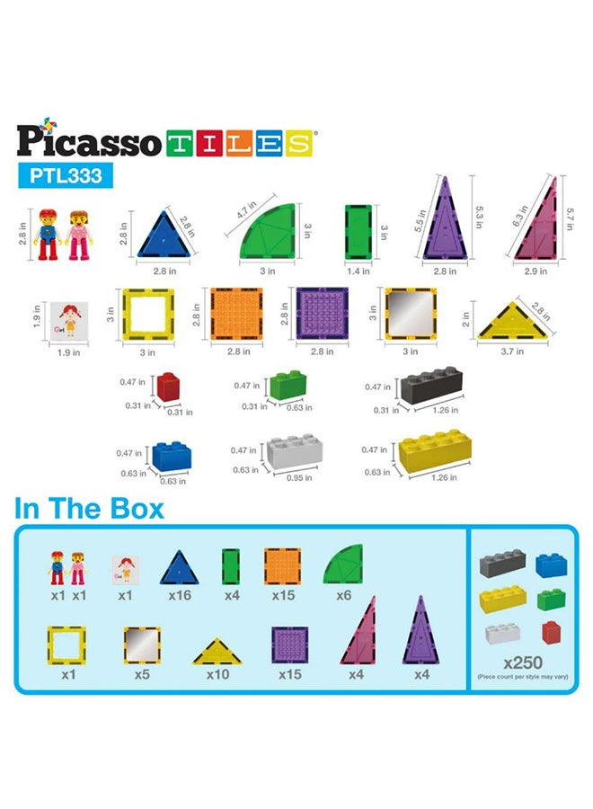 PicassoTiles 333 Pieces Magnetic Brick Tile and Magnetic Tile Combo Set, Action Figures included, Building Blocks STEM Toys, Educational Montessori Preschool Toddler classroom learning toys, Kids activity for Boys & Girls Age 3+ - Image 2