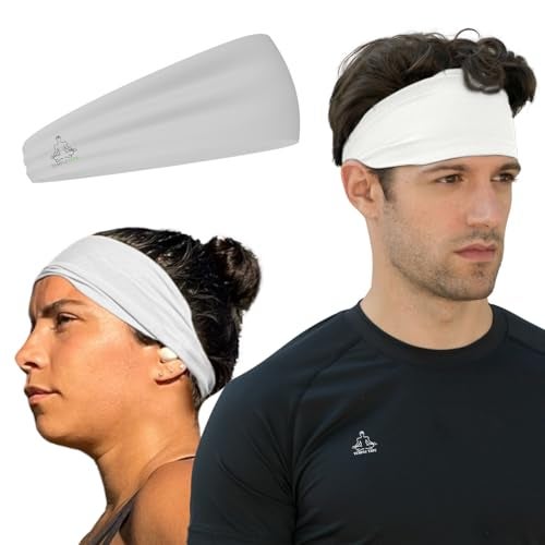 Temple Tape Headbands for Men and Women Mens Sweatband Sports Headband Moisture Wicking Workout Sweatbands for Running Cross Training Yoga and Bike Helmet Friendly White - Image 1