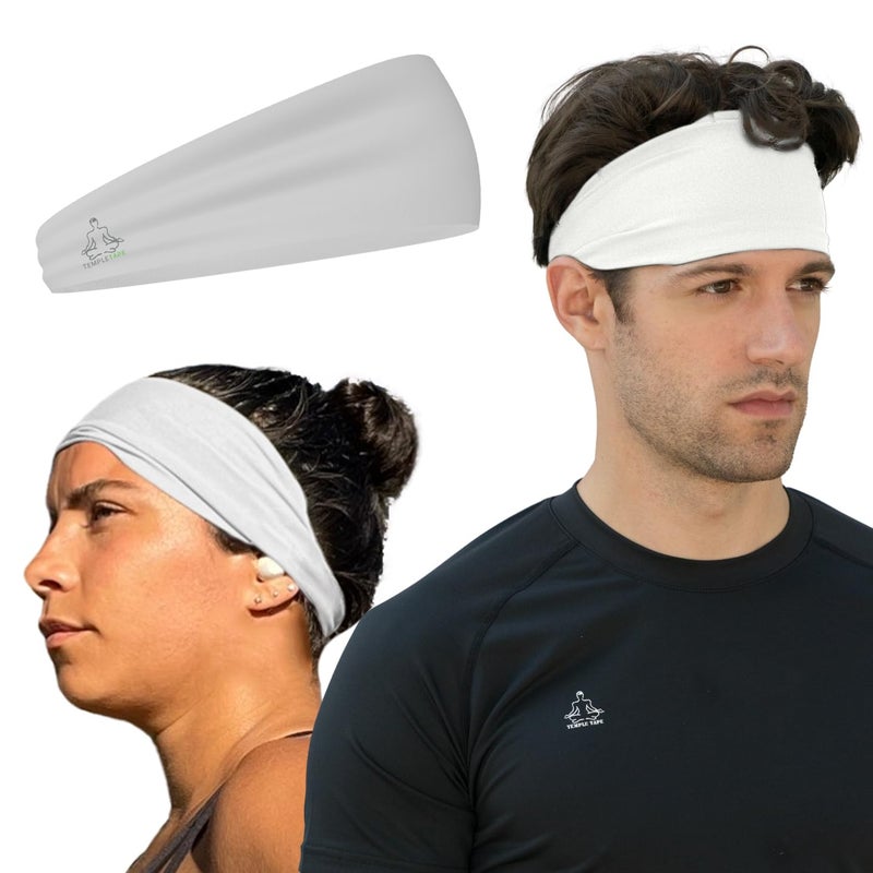 Temple Tape Headbands for Men and Women Mens Sweatband Sports Headband Moisture Wicking Workout Sweatbands for Running Cross Training Yoga and Bike Helmet Friendly White - Image 2