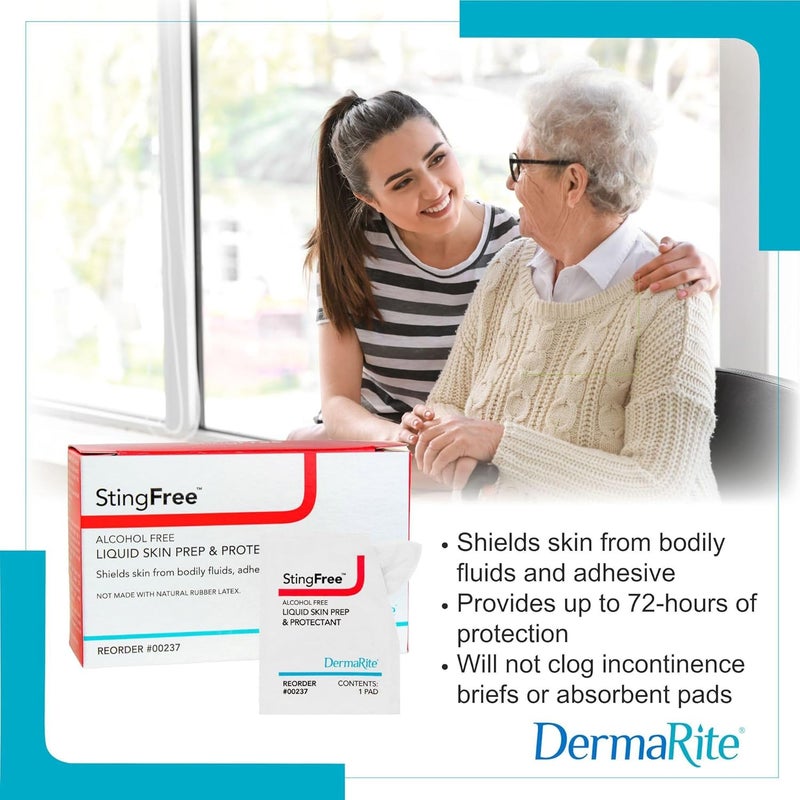 dermarite 's StingFree, Liquid Skin Prep & Shield - Alcohol-Free Wipes, Shields from Body Fluids, Adhesives and Friction - Individually Wrapped, 50 Wipes, 2 Packs, 100 Total - Image 5