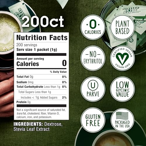 IN THE RAW Stevia In The Raw, Plant Based Zero Calorie, No Erythritol, Sugar Substitute, Sugar-Free Sweetener for Coffee, Hot & Cold Drinks, Suitable For Diabetics, Vegan, Gluten-Free, 200 Count Packets (1 Pack) - Image 5