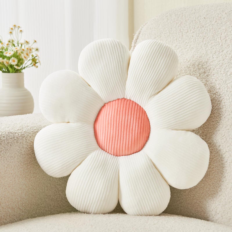 Mepherl Flower Pillow Daisy Pillow Flower Shaped Throw Pillow Cute Pillows Flower Cushion Flower Floor Pillow Seating Cushion for Bedroom Sofa Couch(15.7"" White) - Image 1