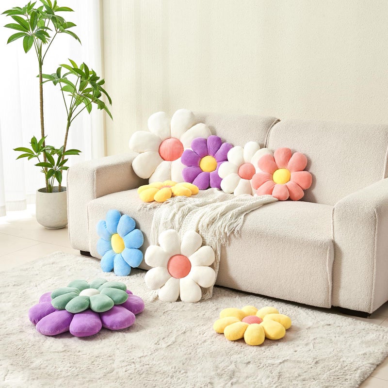 Mepherl Flower Pillow Daisy Pillow Flower Shaped Throw Pillow Cute Pillows Flower Cushion Flower Floor Pillow Seating Cushion for Bedroom Sofa Couch(15.7"" White) - Image 2