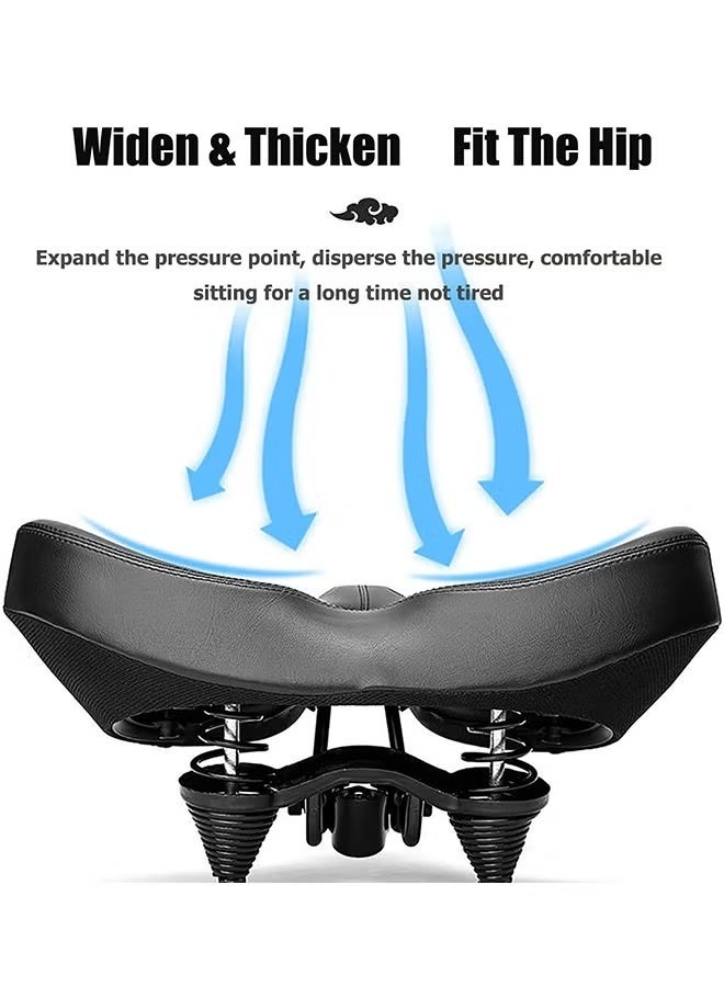 EETU Extra Wide Cycling Saddle,Bicycle Seat Replacement,Oversized Comfortable Saddle,Double Shock/Hollow Breathable Bike Seat,Bicycle Cushion For MTB/Mountain/Fitness/Exercise Bike,With Mounting Tools - Image 2