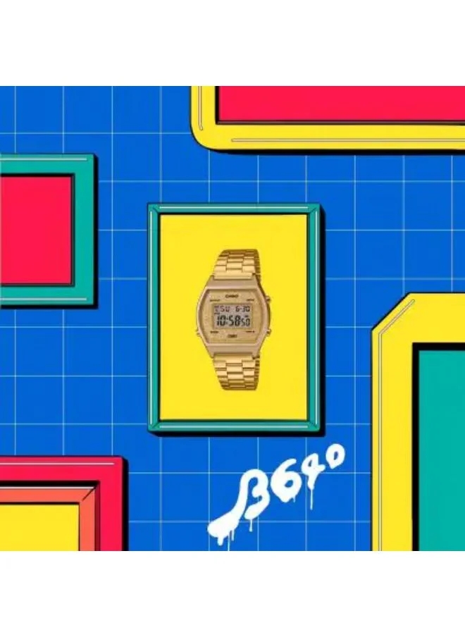 CASIO Unisex Digital Display Watch With Gold Stainless Steel Strap - B640WGG-9DF