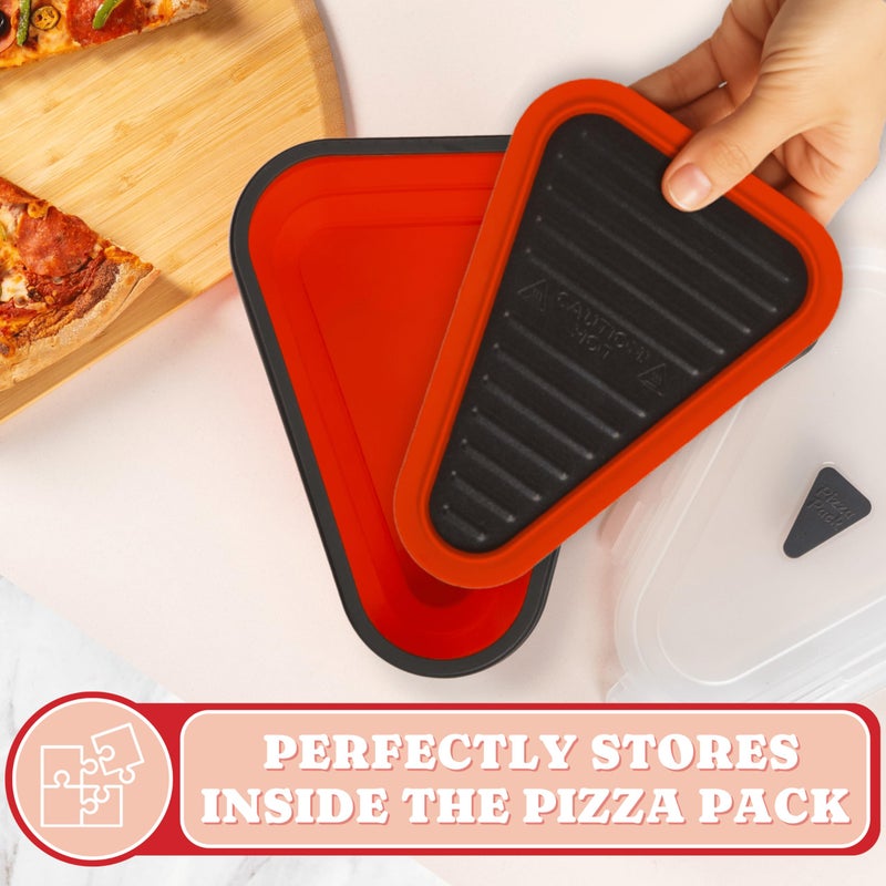 PIZZA PACK حزمة بيتزا طبق بيتزا™ - صينية إعادة تسخين لبيتزا متبقية مقرمشة - طبق معدني آمن للاستخدام في الميكروويف والفرن بحافة سيليكون - قابلة لإعادة الاستخدام، آمنة في غسالة الصحون، تناسب الداخل - Image 3