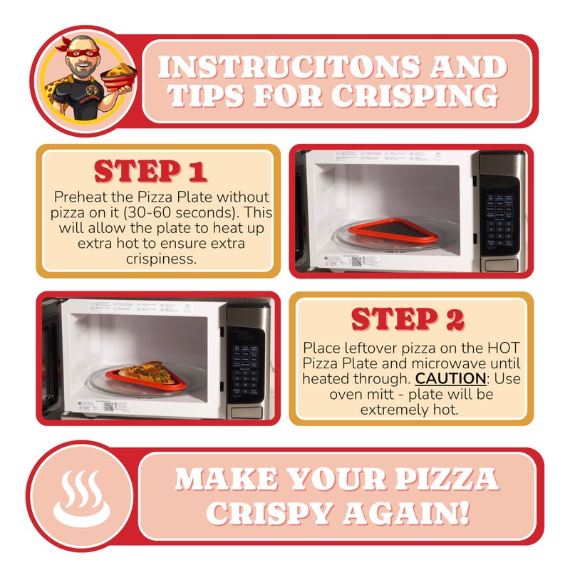 PIZZA PACK حزمة بيتزا طبق بيتزا™ - صينية إعادة تسخين لبيتزا متبقية مقرمشة - طبق معدني آمن للاستخدام في الميكروويف والفرن بحافة سيليكون - قابلة لإعادة الاستخدام، آمنة في غسالة الصحون، تناسب الداخل - Image 5