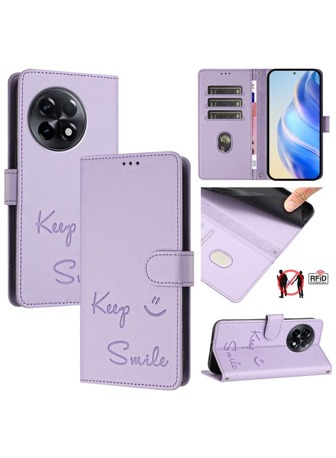 اس-توب جراب لهاتف OnePlus 11R 5G Global Smile Embossing RFID مصنوع من الجلد - Image 1