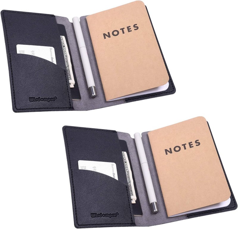 Wisdompro User tested optimized build Journal Cover, 2 Pack PU Leather Notebook Cover for Field Notes, or other 3.5" x 5.5" Pocket Notebooks - Black Elegant appearance - Image 1
