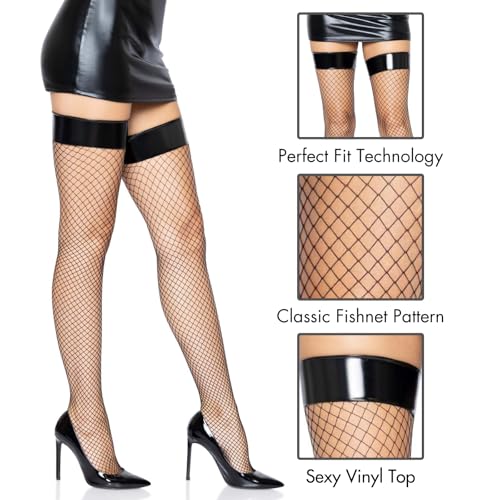 Leg Avenue Womens Vinyl Top Fishnet Thigh Highs, O/S, Black - Image 5
